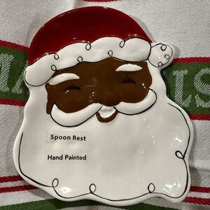 Holly Jolly Black Santa ceramic Spoon Rest by St. Nicholas Square. NWT!
